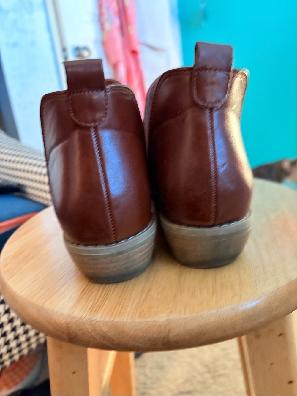 Universal Thread Brown Leather Ankle Booties with Pull Tabs